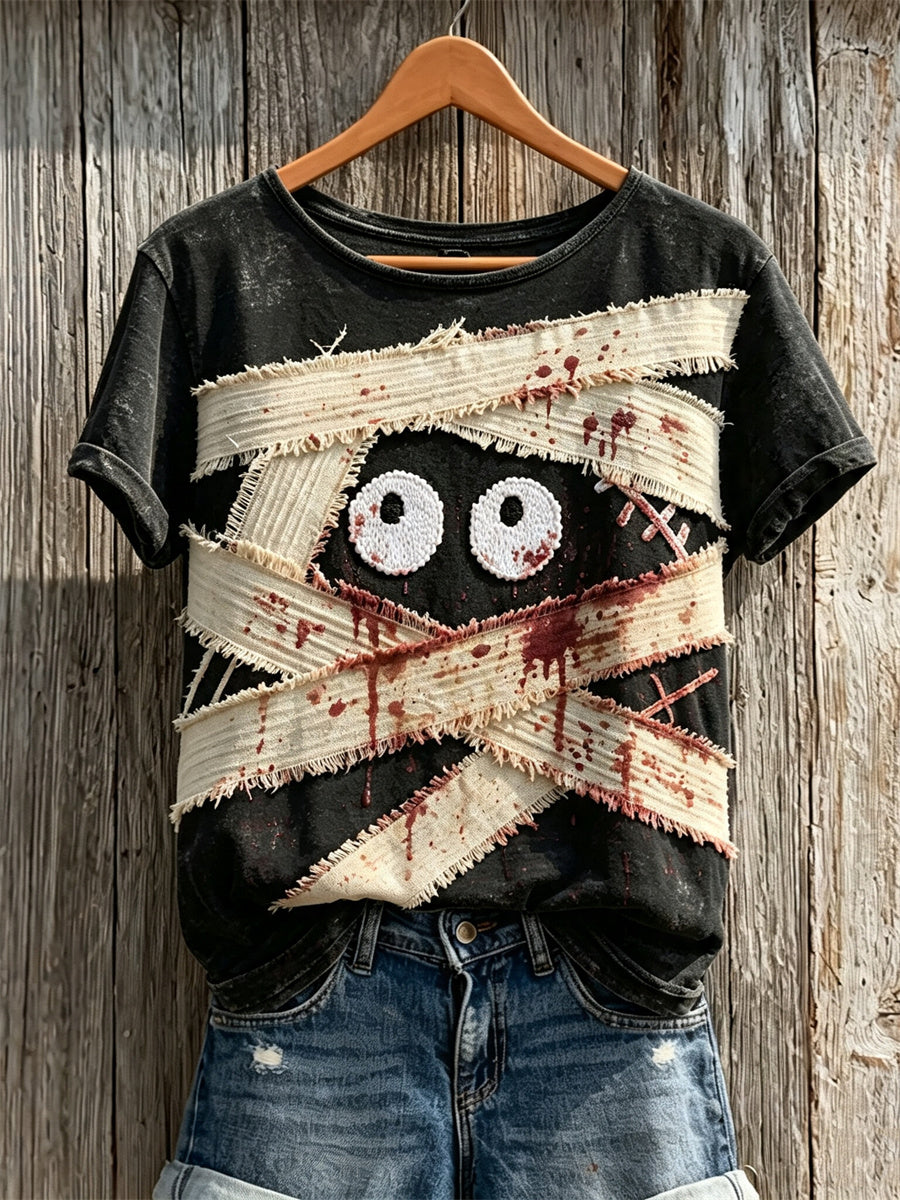 Women's Peeking Mummy with Bloody Bandages Print short-sleeved T-shirt