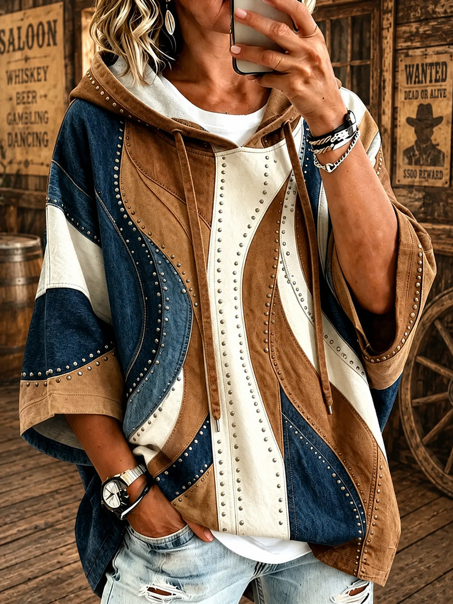 Women's Retro Western Style Contrasting Loose Hoodie