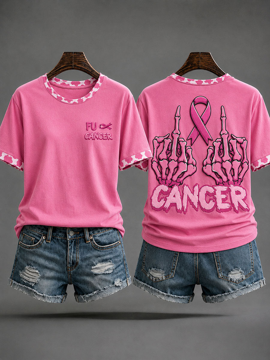 Women's“Fuck Cancer”Pink Ribbon Breast Cancer Awareness T-Shirt