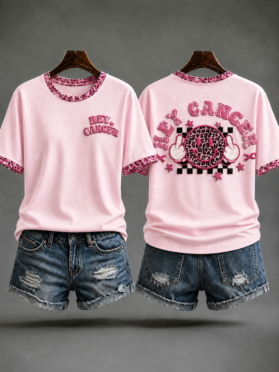 Women's“Fuck Cancer”Pink Ribbon Breast Cancer Awareness T-Shirt