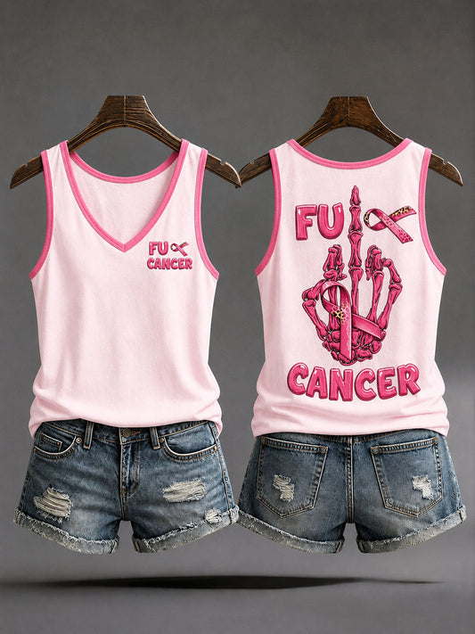 Women's“Fuck Cancer”Pink Ribbon Breast Cancer Awareness Vests