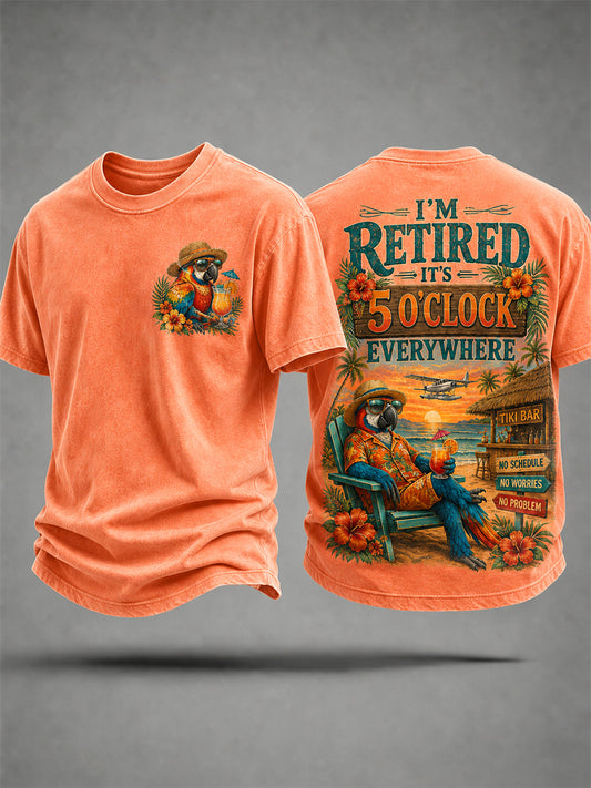 Men's I'm Retired It's 5 O'clock Everywhere Parrot Print Casual Tee