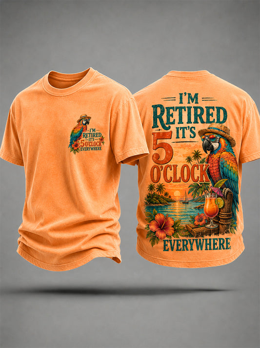 Men's  I'm Retired It's 5 O'clock Everywhere Parrot Print Casual Tee