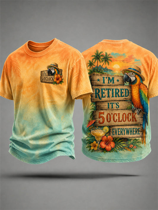 Men's  I'm Retired It's 5 O'clock Everywhere Parrot Print Casual Tee