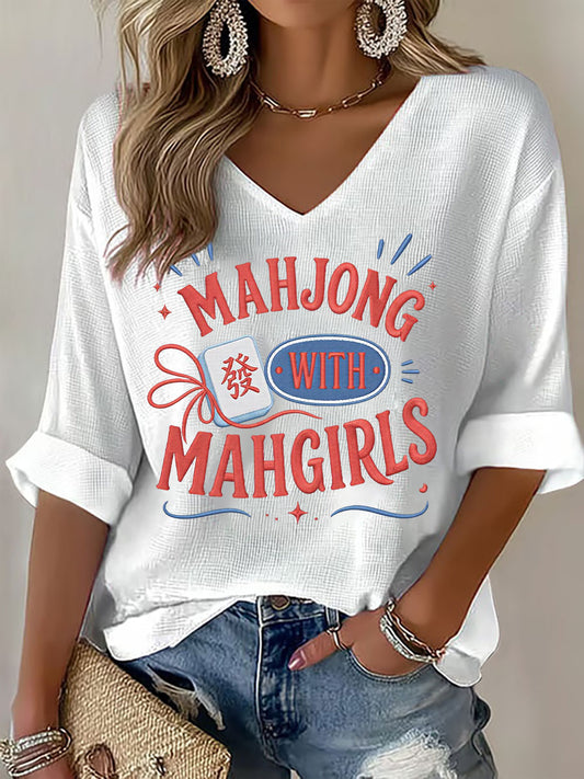 Women's Mahjong Print Casual T-Shirt