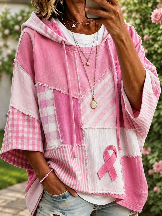 Women's Pink Patchwork Art Hoodie