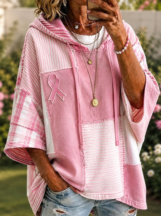 Women's Pink Patchwork Art Hoodie
