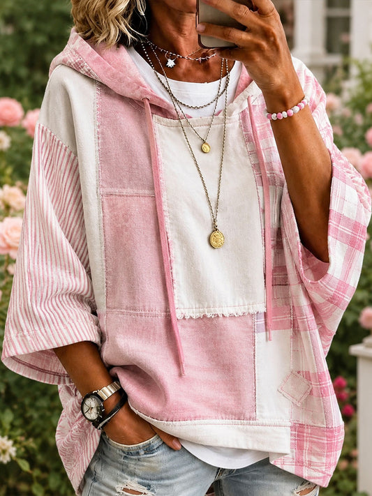 Women's Pink Patchwork Art Hoodie