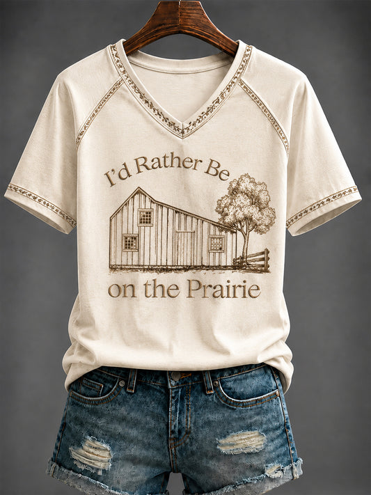 Women's i'd rather be in walnut grove Printed V-neck T-shirt