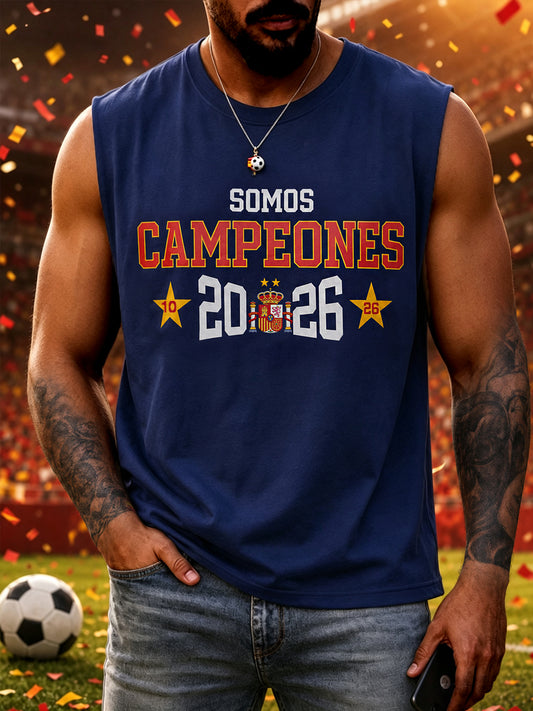 Men's We Are The Champions 2026 Print Celebrate España Champions Gift For Football Fans Casual Tank Top