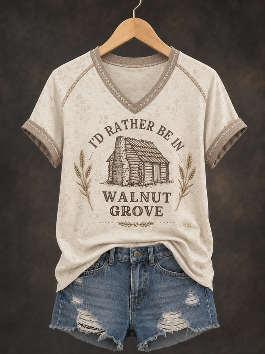 Women's I'd Rather Be In Walnut Grove Printed V-neck T-shirt