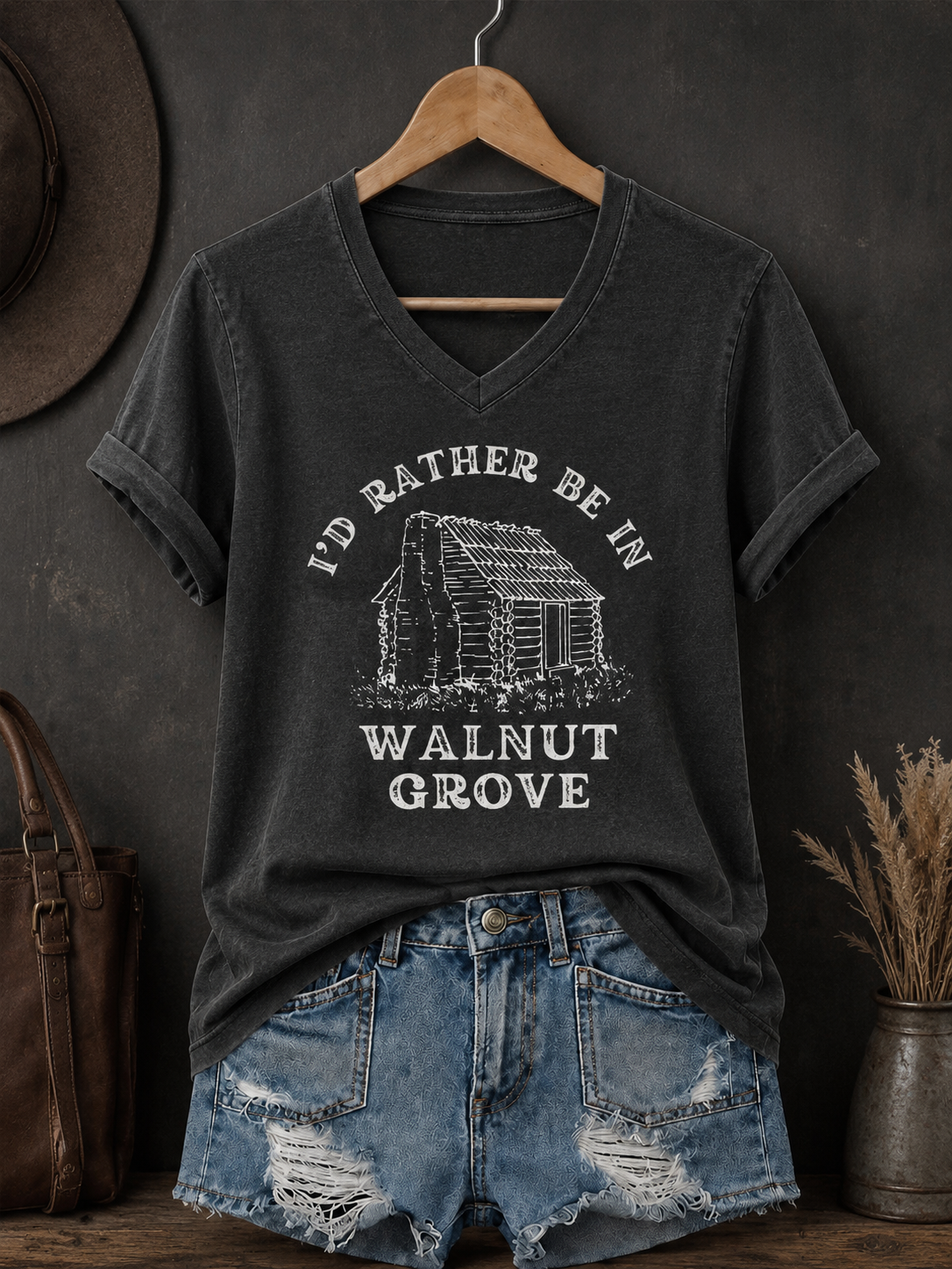Women's I'd Rather Be In Walnut Grove Printed V-neck T-shirt