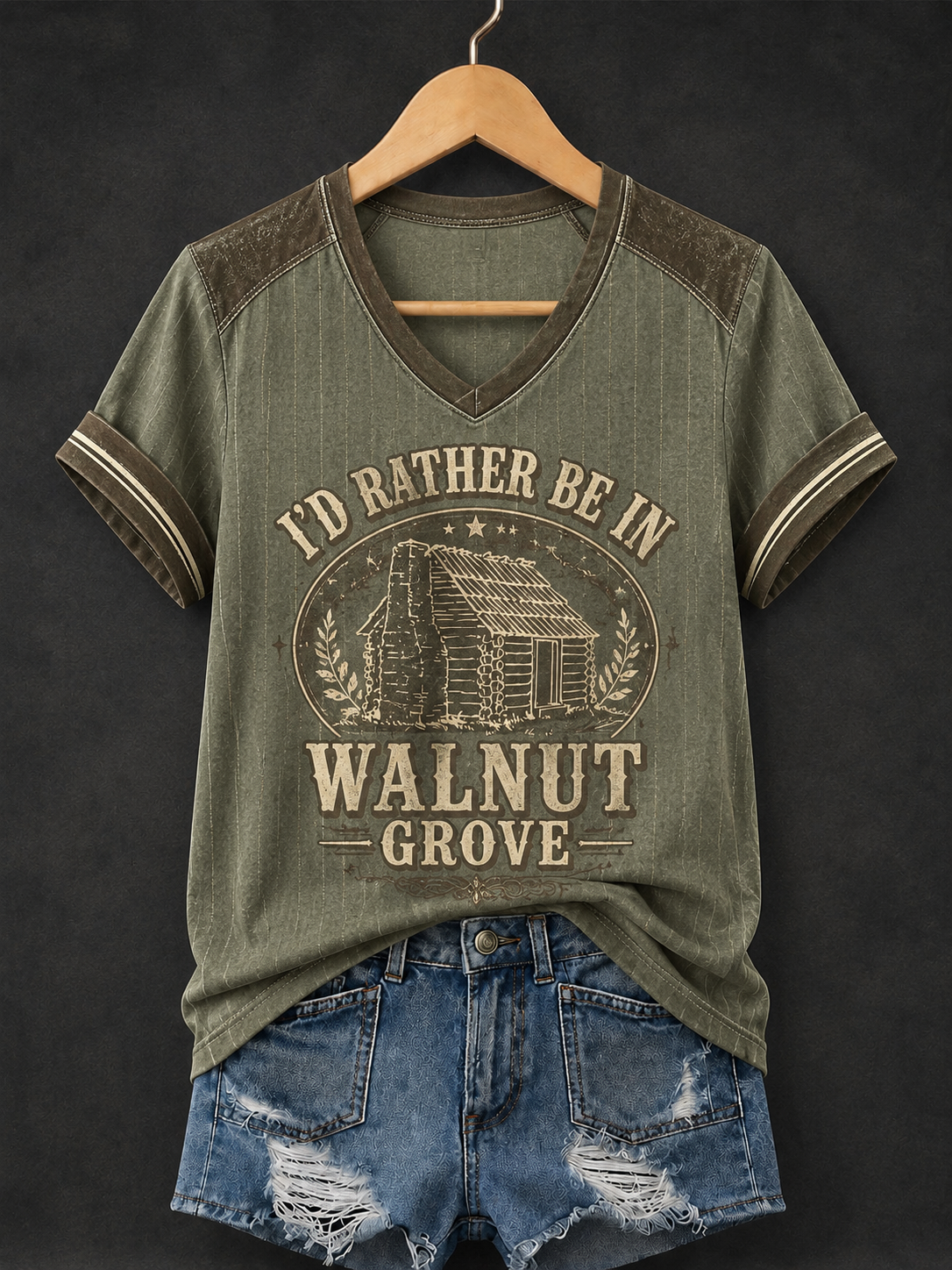 Women's Little House Printed V-neck T-shirt
