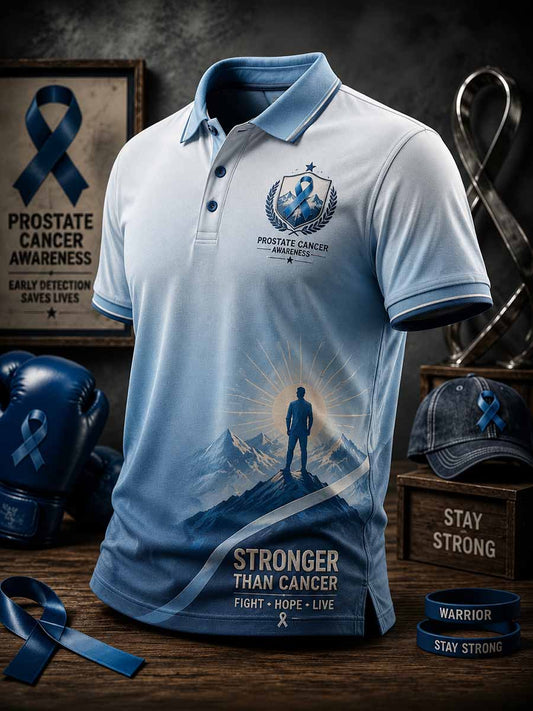 Men‘s Retro Prostate Cancer Awareness Print Casual Polo Shirt