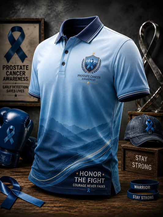 Men‘s Retro Prostate Cancer Awareness Print Casual Polo Shirt