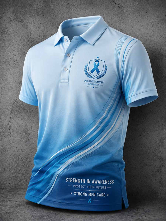 Men‘s Retro Prostate Cancer Awareness Print Casual Polo Shirt
