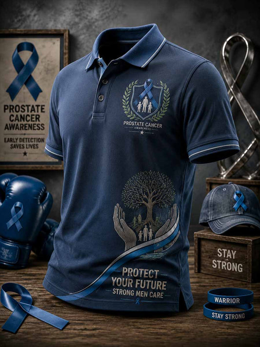 Men‘s Retro Prostate Cancer Awareness Print Casual Polo Shirt