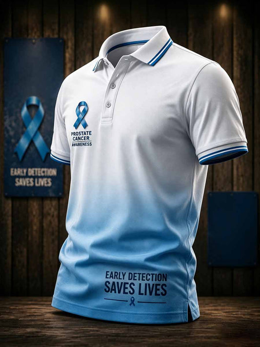Men‘s Retro Prostate Cancer Awareness Print Casual Polo Shirt