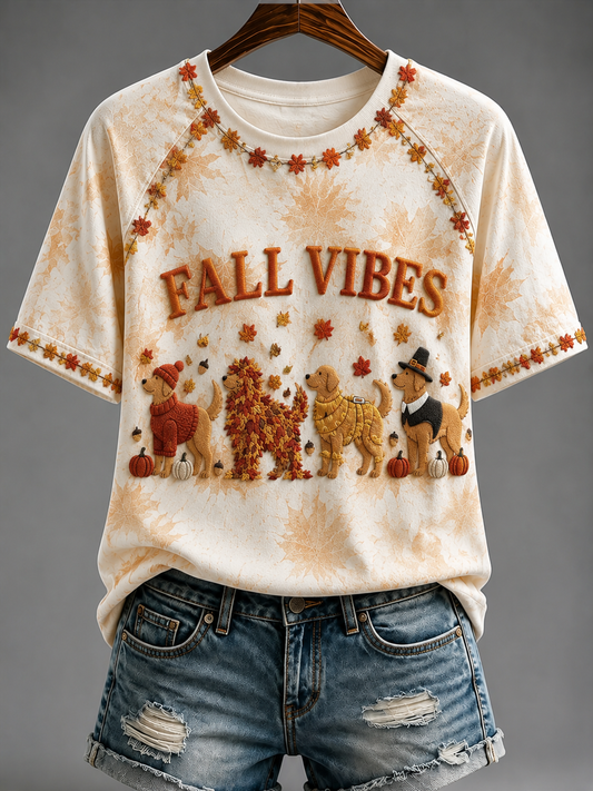 Women's Fall Vibes Round Neck Short Sleeve T-shirt
