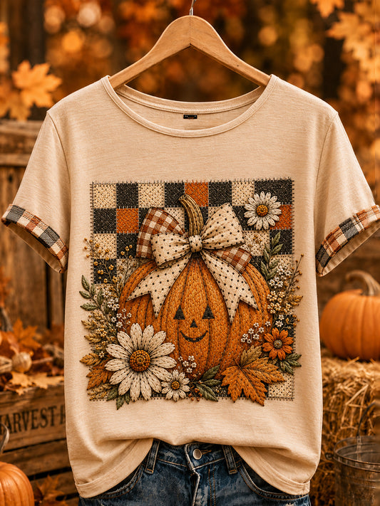 Women's Cute Fall Pumpkin  Short Sleeve T-shirt