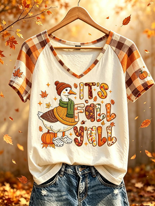 Women's autumn element printed casual V-neck short-sleeved T-shirt