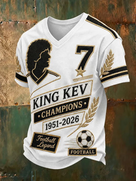 Men's Rip King Kev 7 England Football Lover Printed V-neck T-shirt