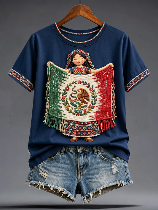 Women's Mexico Lele Doll Otomí Art Printed T-shirt