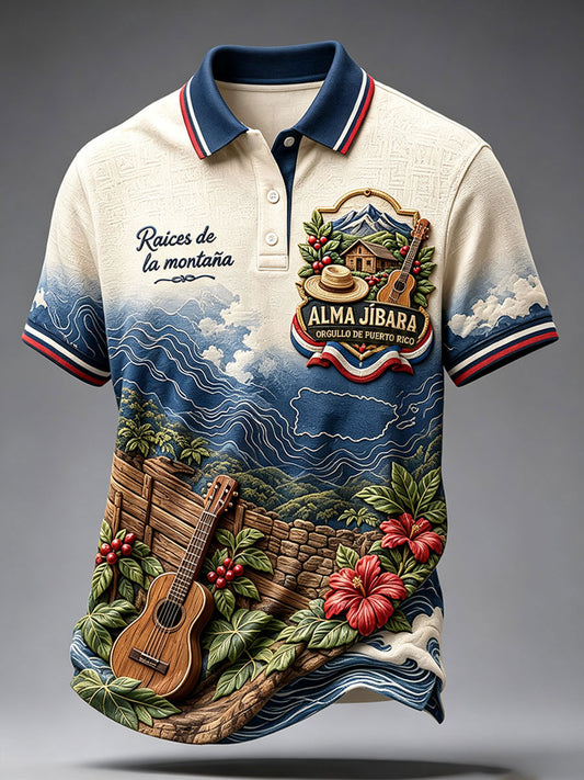 Men's Puerto Rico Art Printed Casual Tops