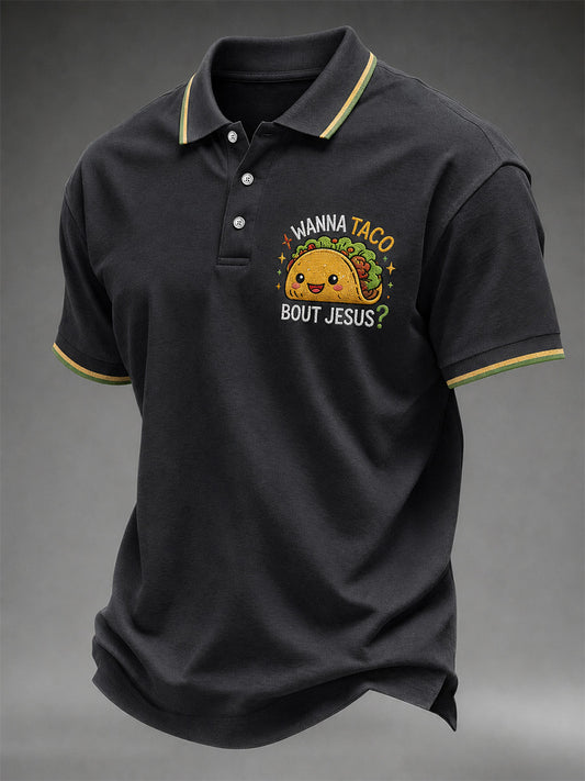 Men's Wanna Taco Bout Jesus Lettuce Pray Print Casual Polo