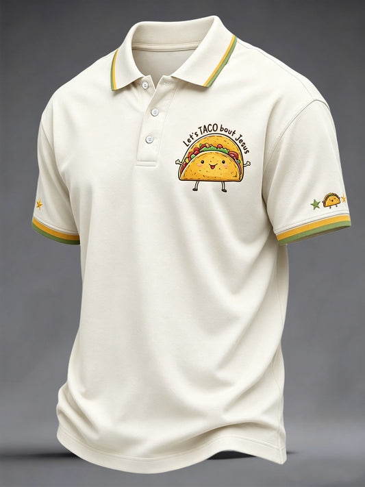 Men's Wanna Taco Bout Jesus Lettuce Pray Print Casual Polo
