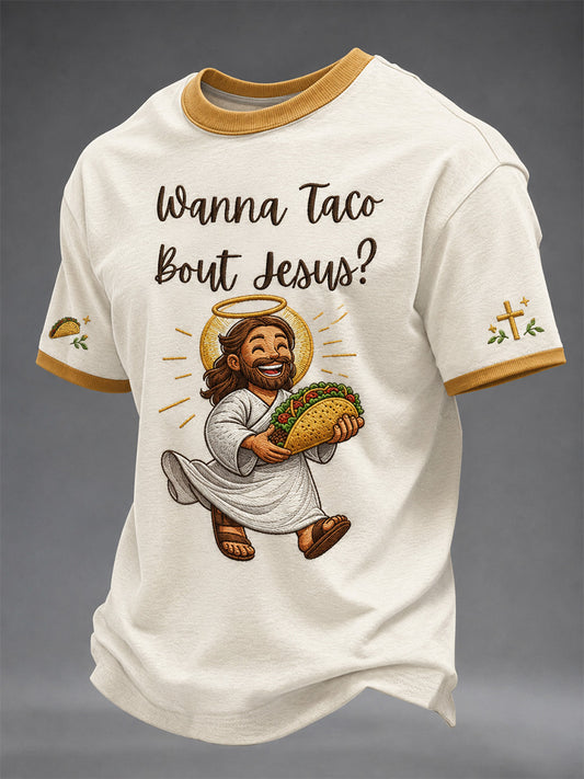 Men's Wanna Taco Bout Jesus Lettuce Pray Print Casual Polo
