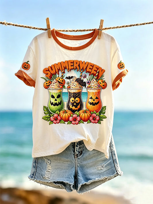 Women's Summerween theme pattern printed casual short-sleeve T-shirt