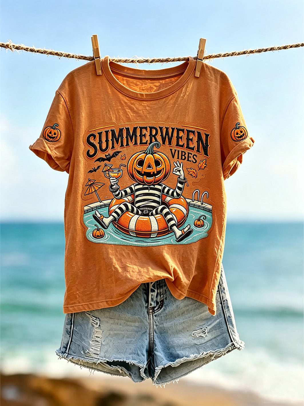 Women's Summerween theme pattern printed casual short-sleeve T-shirt