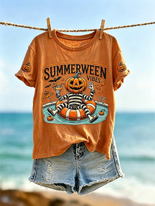 Women's Summerween theme pattern printed casual short-sleeve T-shirt