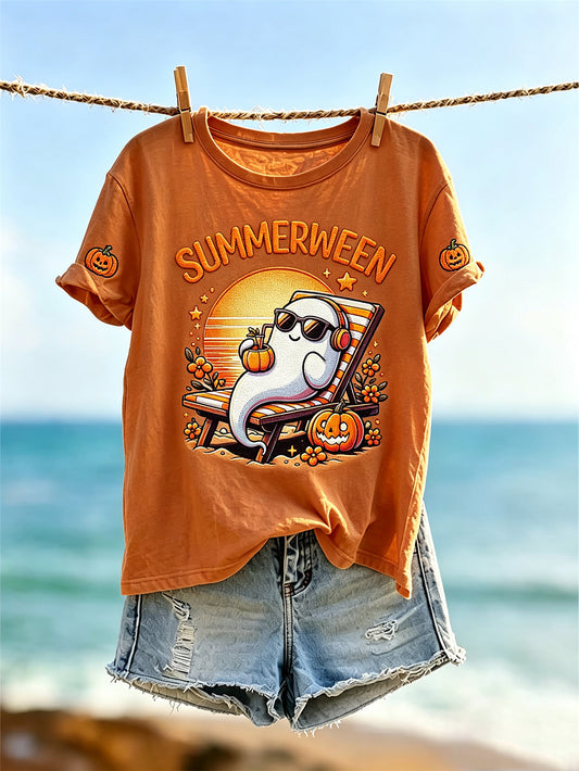 Women's Summerween theme pattern printed casual short-sleeve T-shirt