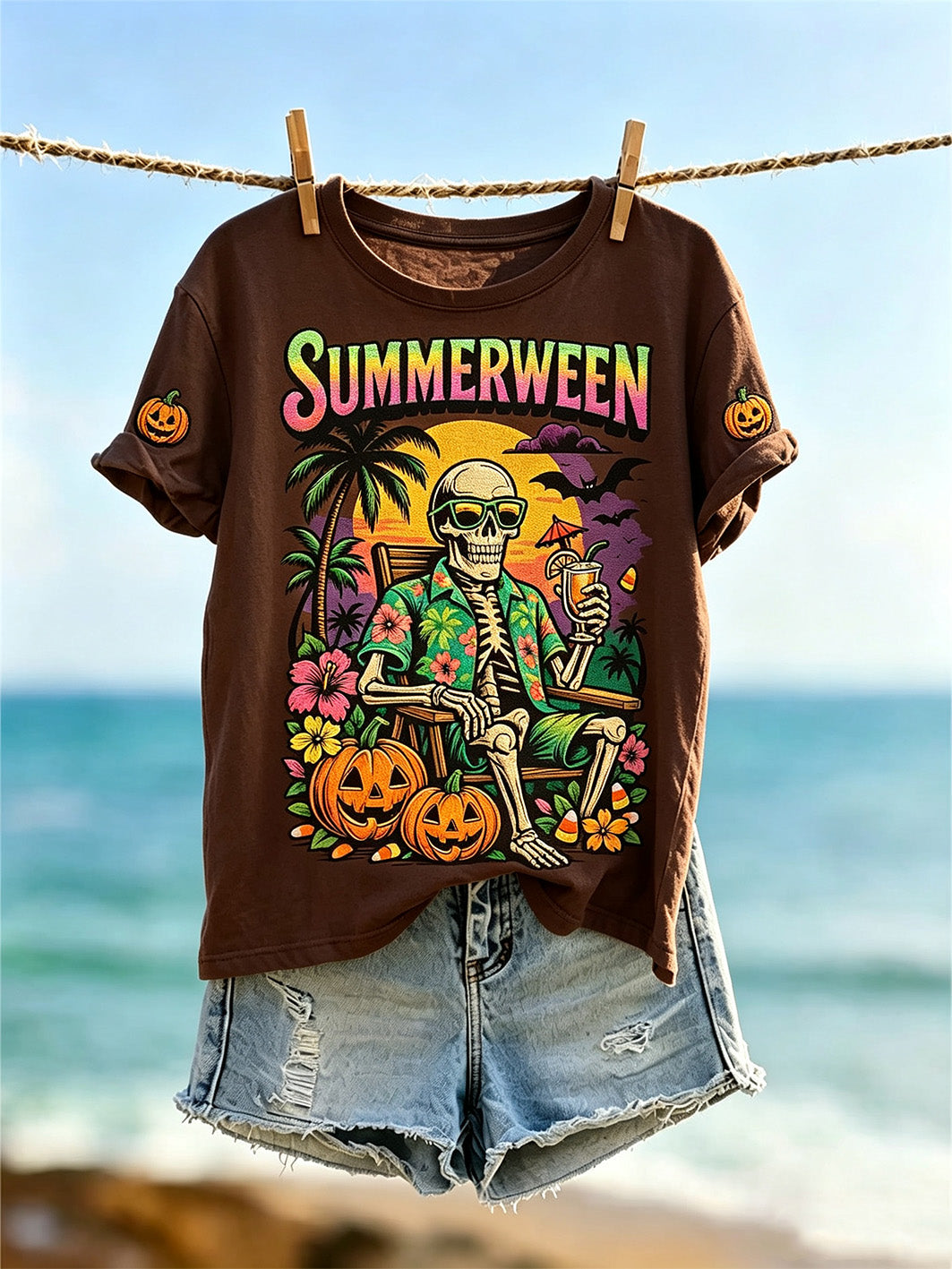 Women's Summerween theme pattern printed casual short-sleeve T-shirt