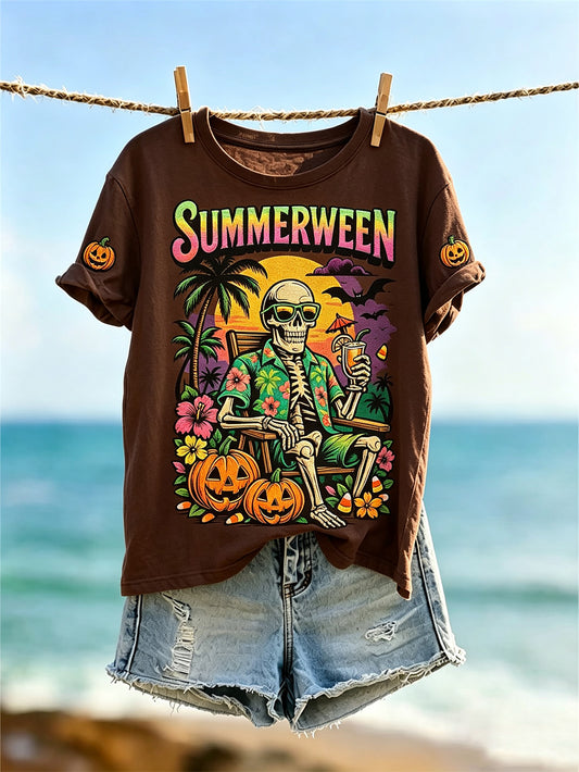 Women's Summerween theme pattern printed casual short-sleeve T-shirt