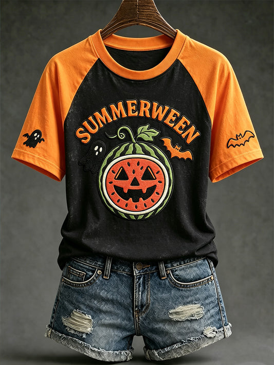 Women's Summerween theme pattern printed casual short-sleeve T-shirt