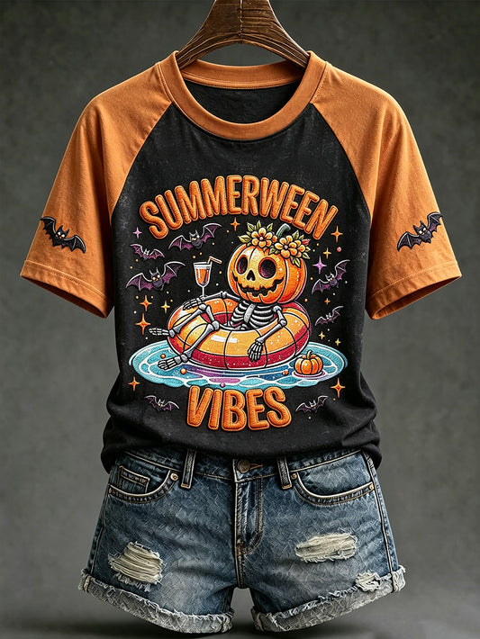 Women's Summerween theme pattern printed casual short-sleeve T-shirt