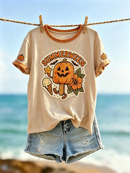 Women's Summerween theme pattern printed casual short-sleeve T-shirt