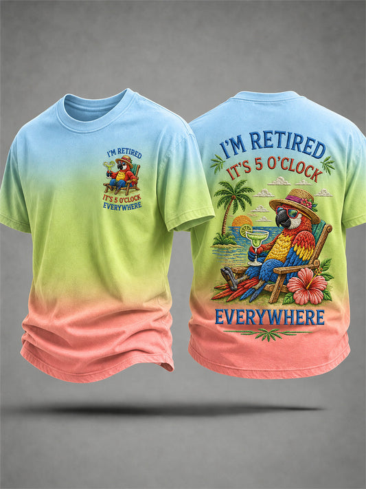 Men's I'm Retired It's 5 O'clock Everywhere Parrot Print Casual Tee