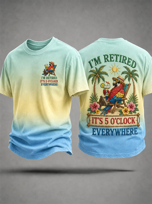 Men's I'm Retired It's 5 O'clock Everywhere Parrot Print Casual Tee