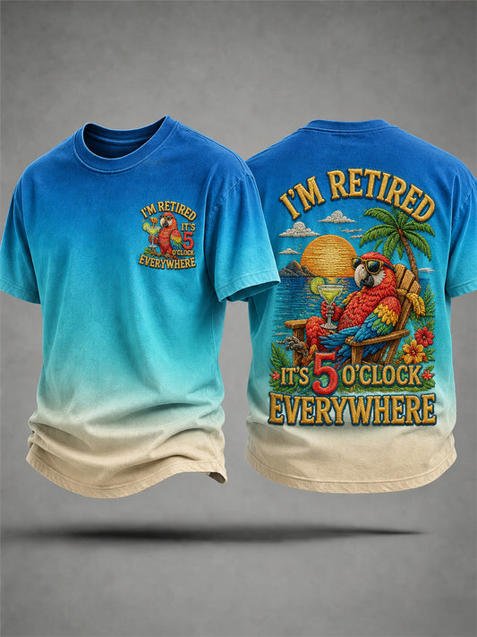 Men's I'm Retired It's 5 O'clock Everywhere Parrot Print Casual Tee