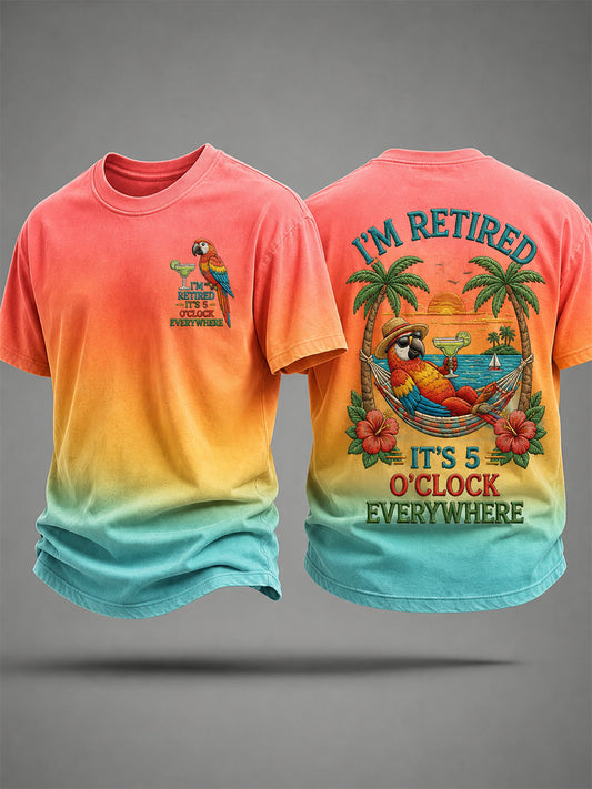 Men's I'm Retired It's 5 O'clock Everywhere Parrot Print Casual Tee