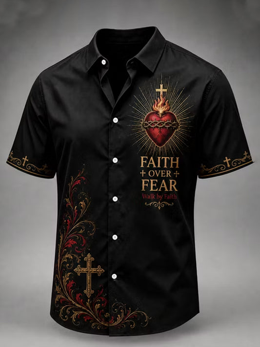 Men's  Christian Faith Over Fear Cross Short Sleeve Shirt