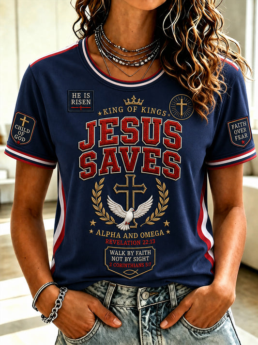 Women's Christian JESUS SAVES Cross Short Sleeve T-shirt