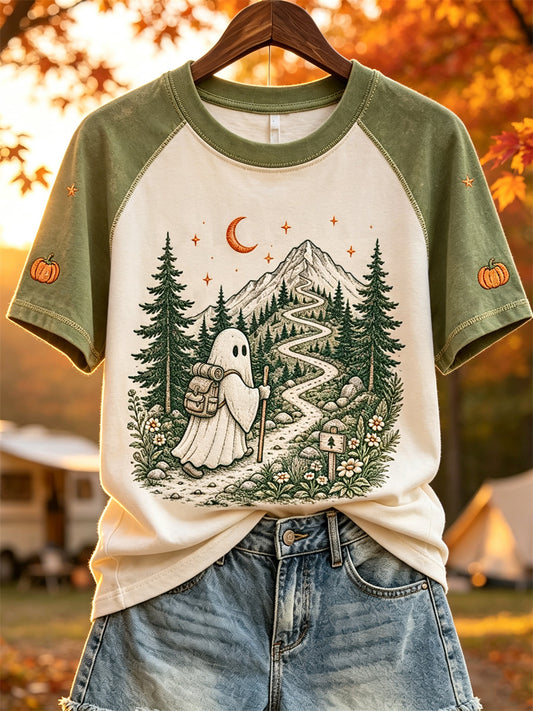 Women's Outdoor Adventures Ghosts Fall Camping Print short sleeve T-shirt