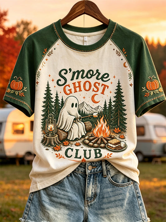 Women's S'more Ghost Club Ghost Fall Camping Print short sleeve T-shirt