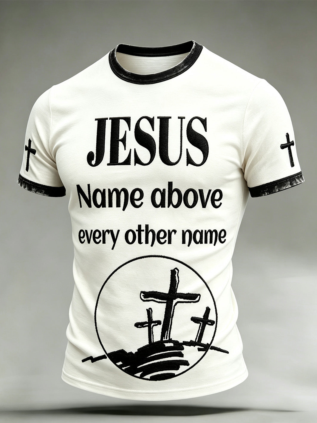 Men's faith-themed fun slogan pattern printed casual short-sleeve T-shirt
