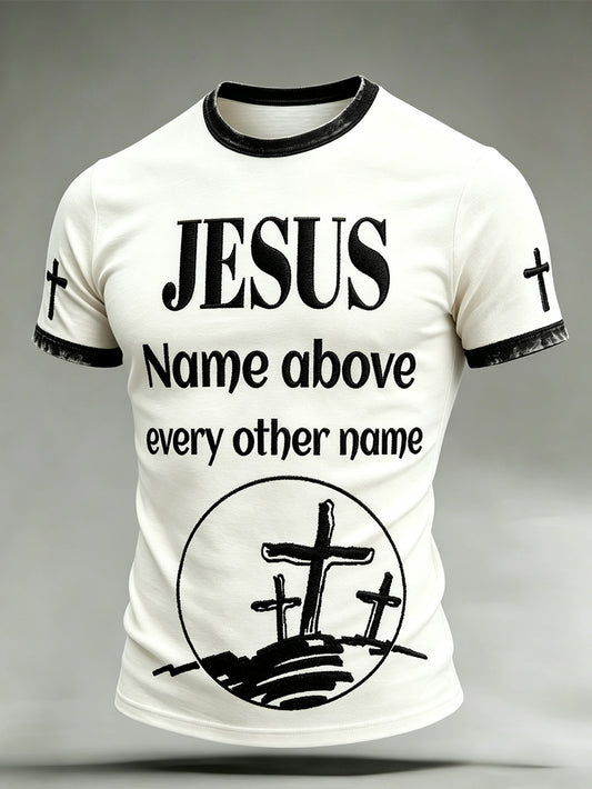Men's faith-themed fun slogan pattern printed casual short-sleeve T-shirt